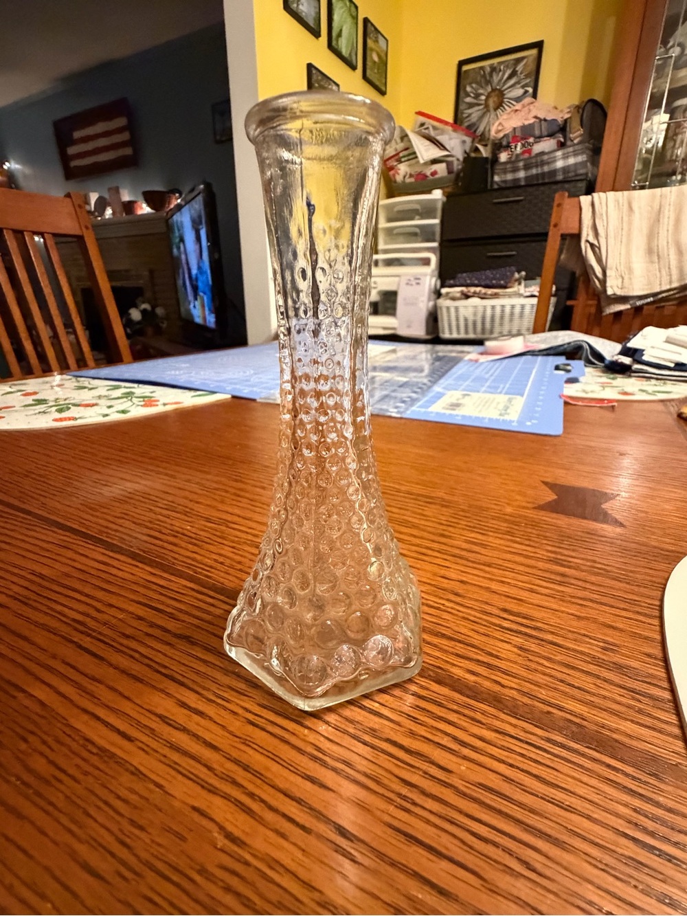 Clear Textured Glass Bud Vase - Elegant Hobnail Design
